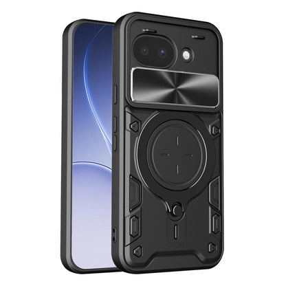 Google Pixel 10a Magnetic Holder CD Texture Sliding Camshield Phone Case, TPU PC Shockproof Cover