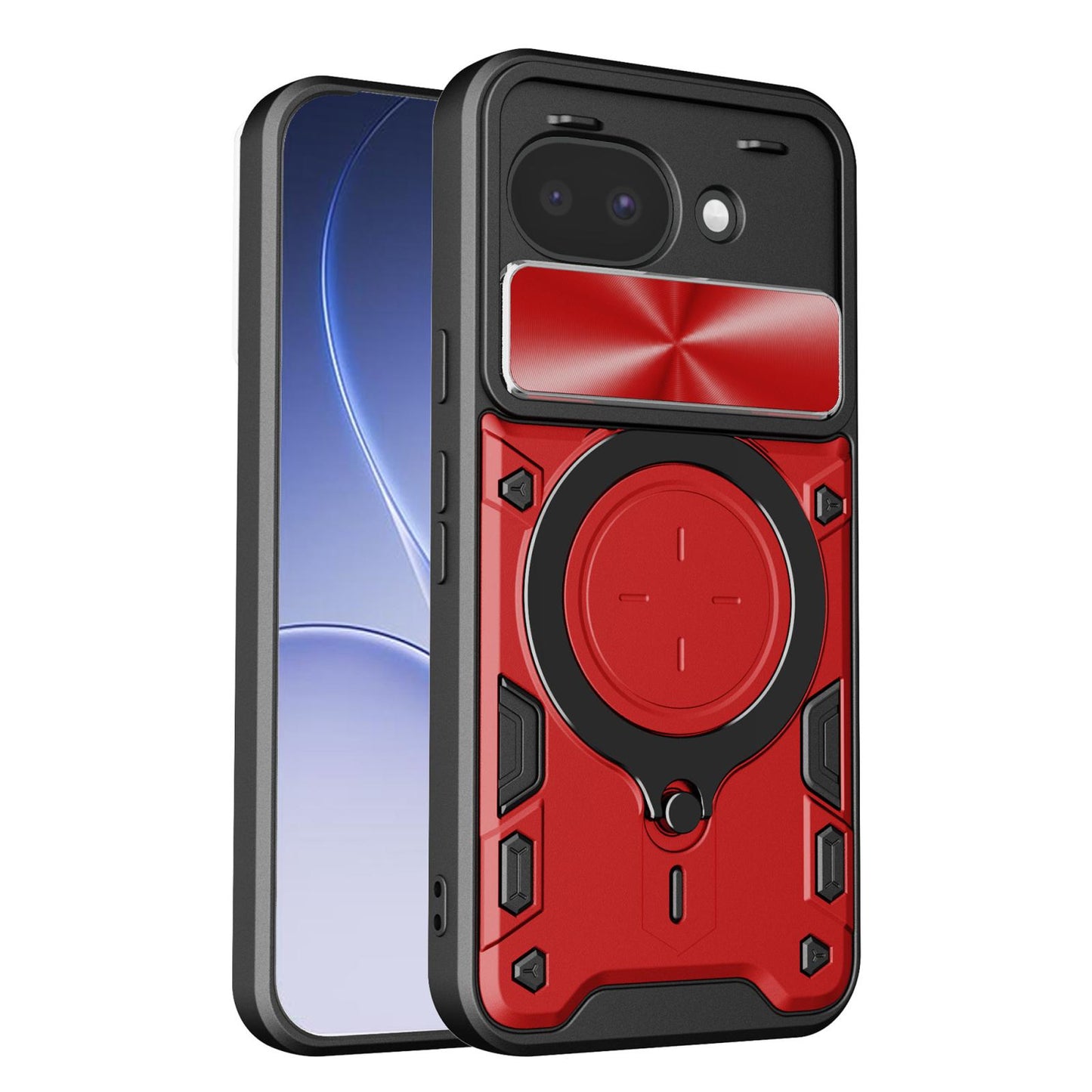 Google Pixel 10a Magnetic Holder CD Texture Sliding Camshield Phone Case, TPU PC Shockproof Cover