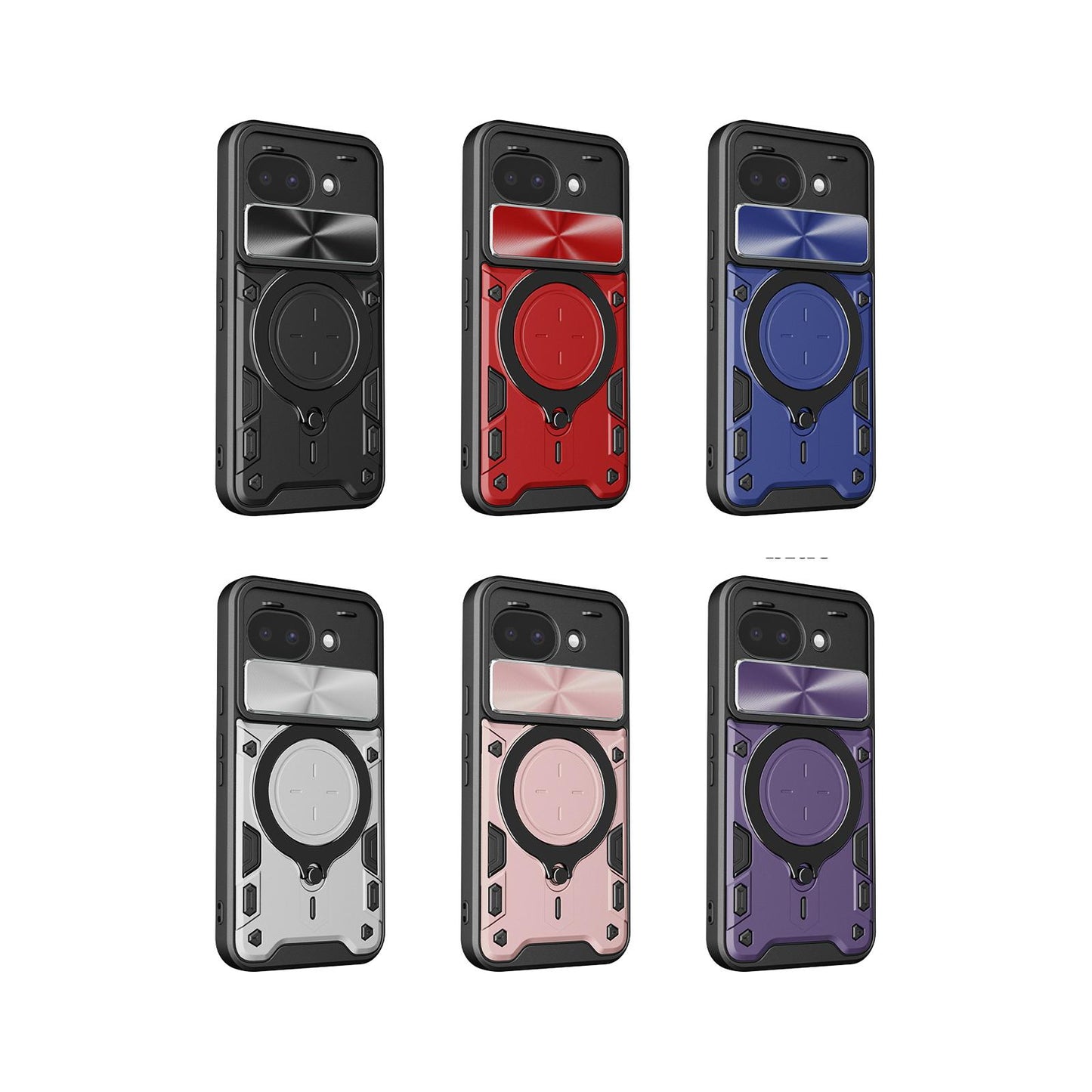 Google Pixel 10a Magnetic Holder CD Texture Sliding Camshield Phone Case, TPU PC Shockproof Cover