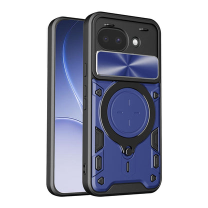 Google Pixel 10a Magnetic Holder CD Texture Sliding Camshield Phone Case, TPU PC Shockproof Cover