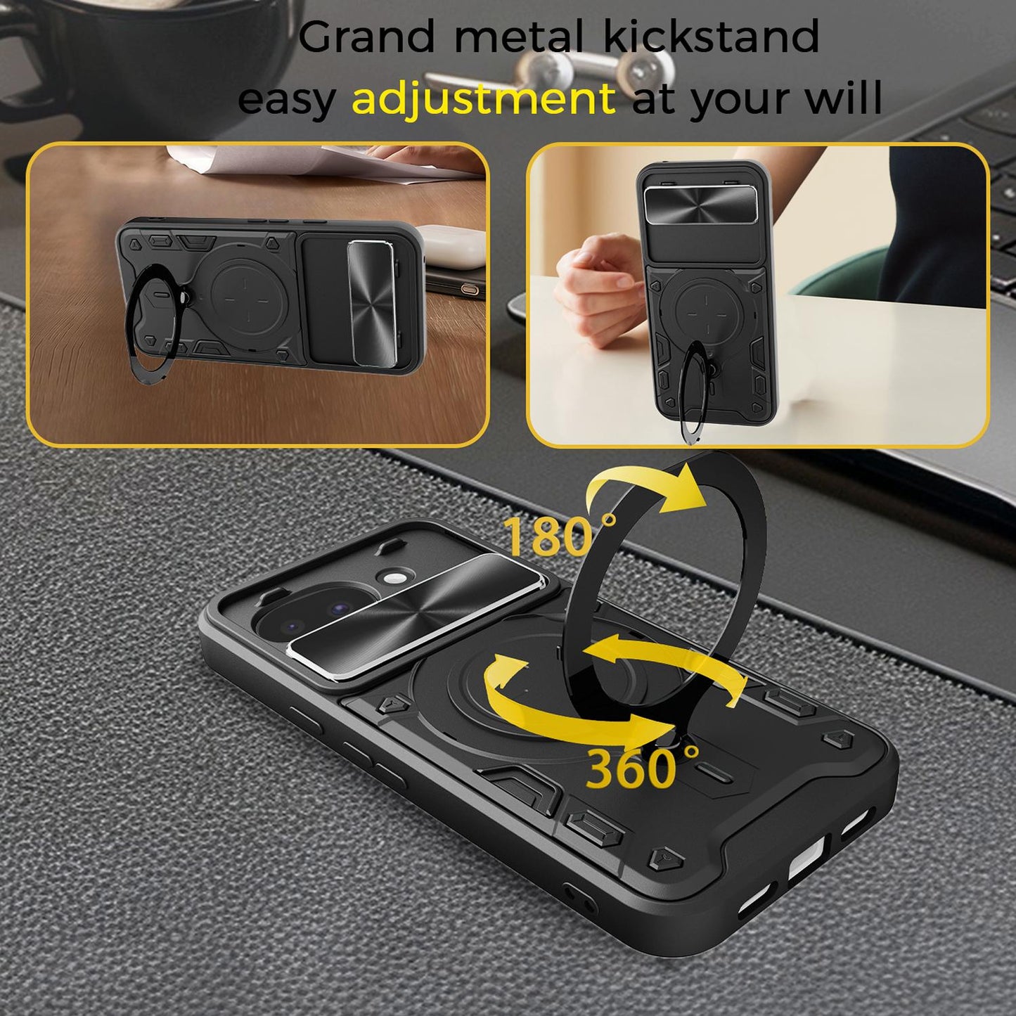 Google Pixel 10a Magnetic Holder CD Texture Sliding Camshield Phone Case, TPU PC Shockproof Cover