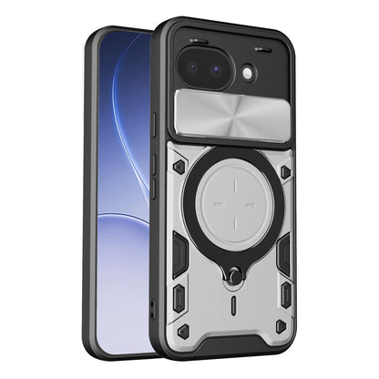 Google Pixel 10a Magnetic Holder CD Texture Sliding Camshield Phone Case, TPU PC Shockproof Cover
