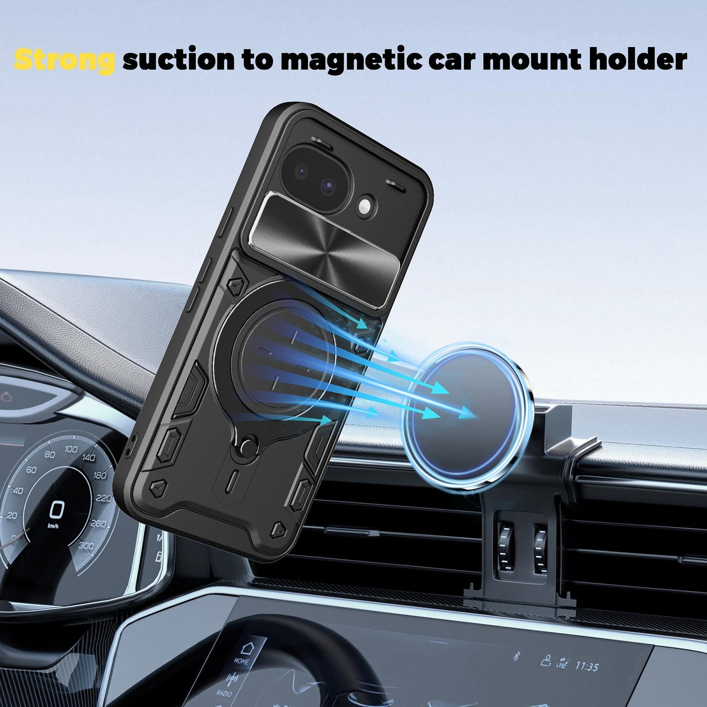Google Pixel 10a Magnetic Holder CD Texture Sliding Camshield Phone Case, TPU PC Shockproof Cover