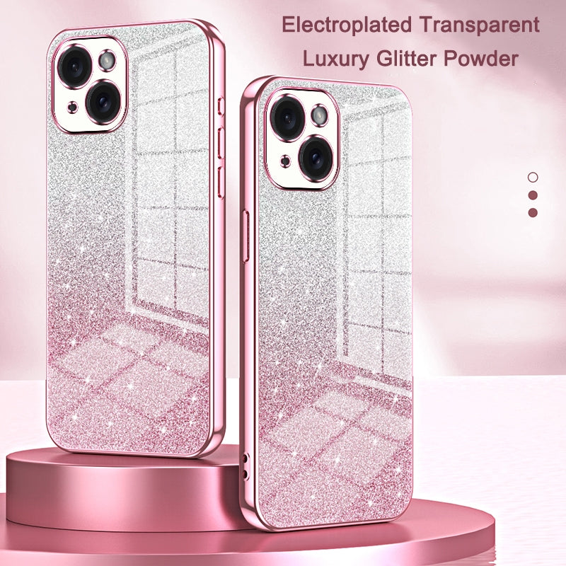 iPhone 15 Glitter Powder Electroplated Gradient Phone Case – Fashionable & Luxurious with Anti-Fingerprint Coating, Shock-Absorption, and Lens Protection