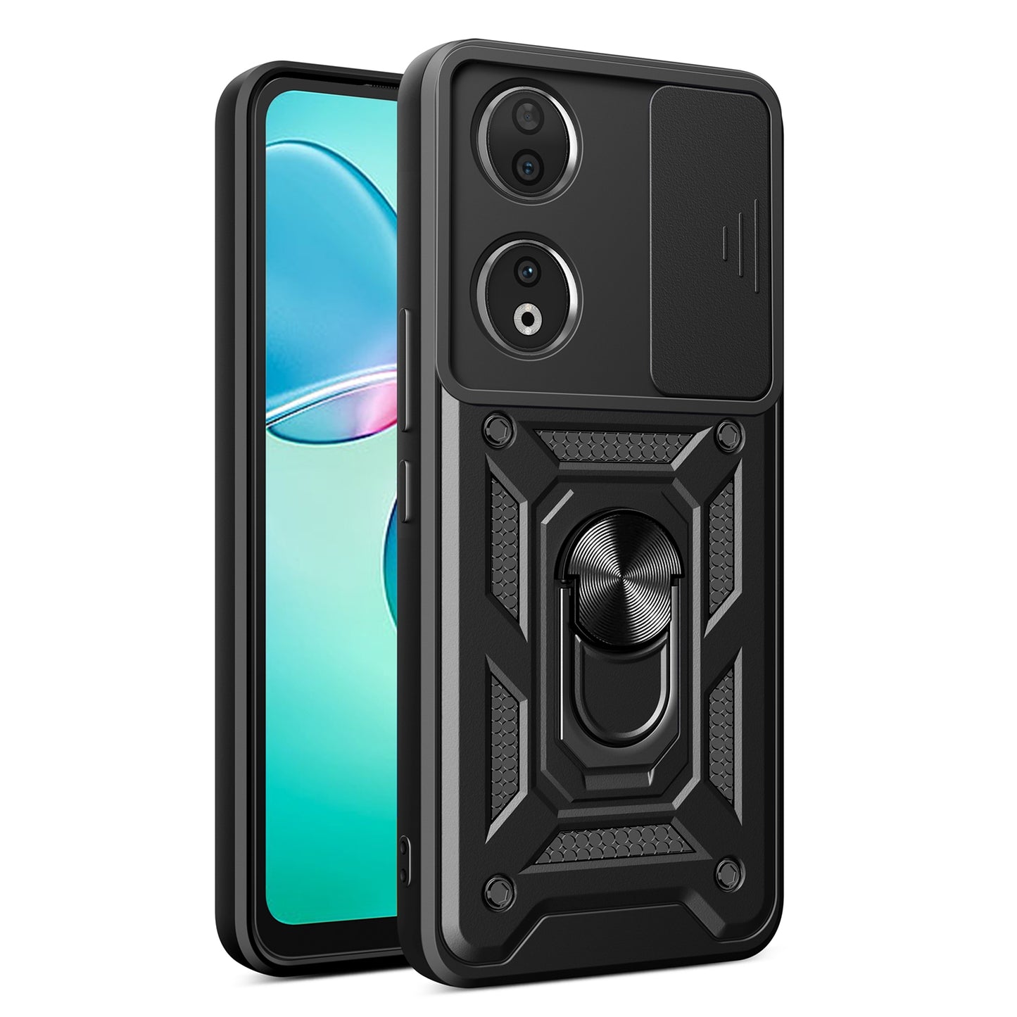 Honor 90 5G Sliding Camera Cover Magnetic Ring Stand Shockproof TPU + PC Protective Phone Case