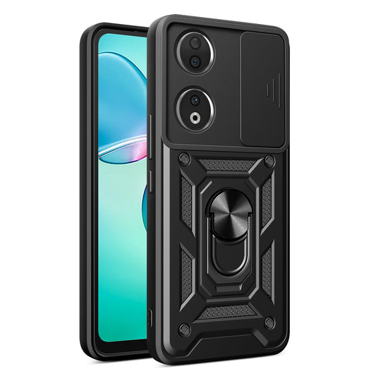 Honor 90 5G Sliding Camera Cover Magnetic Ring Stand Shockproof TPU + PC Protective Phone Case
