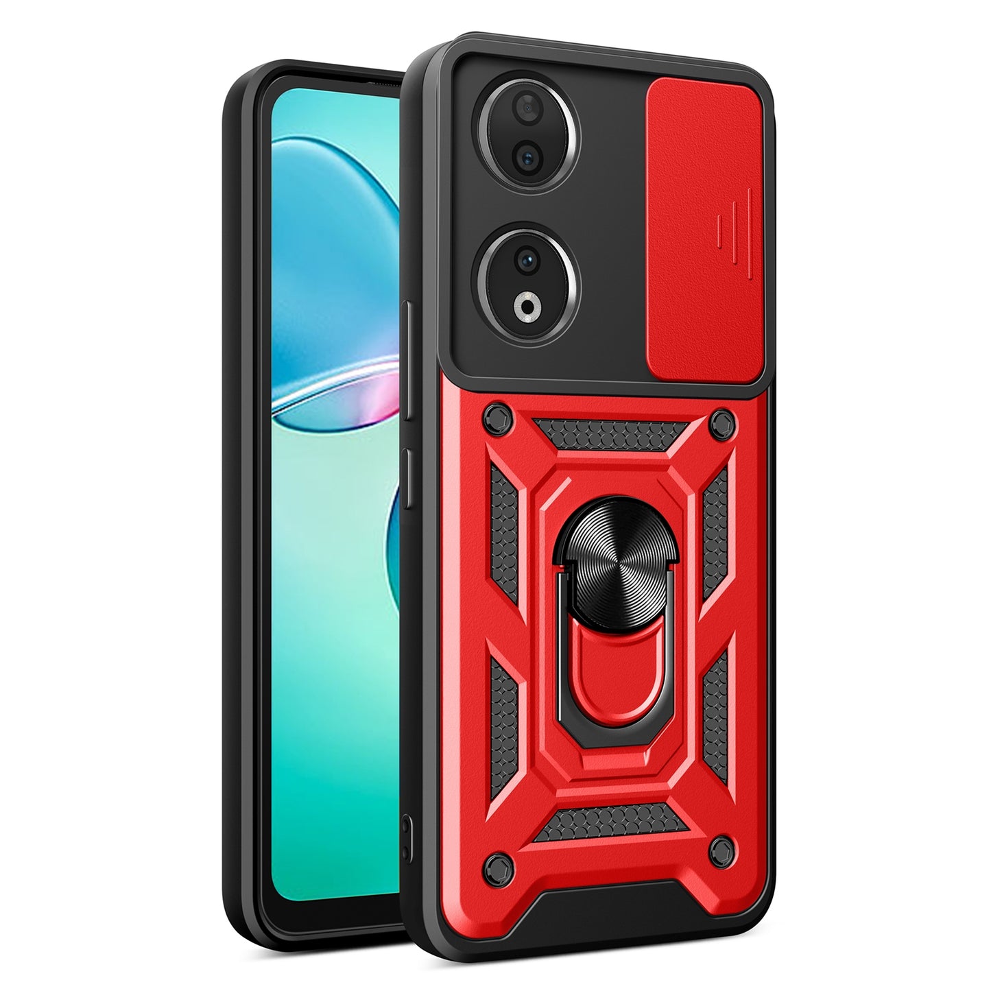 Honor 90 5G Sliding Camera Cover Magnetic Ring Stand Shockproof TPU + PC Protective Phone Case