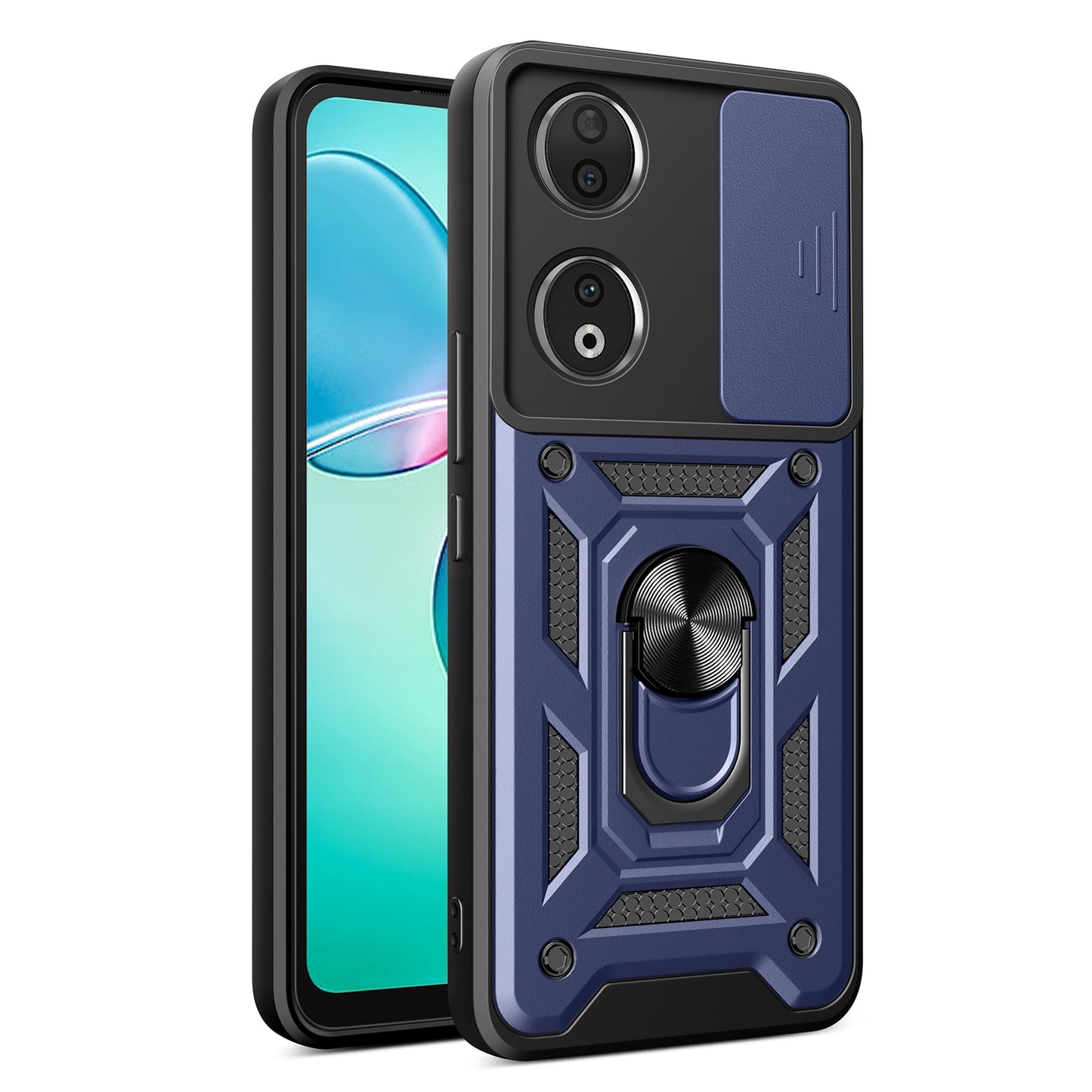 Honor 90 5G Sliding Camera Cover Magnetic Ring Stand Shockproof TPU + PC Protective Phone Case