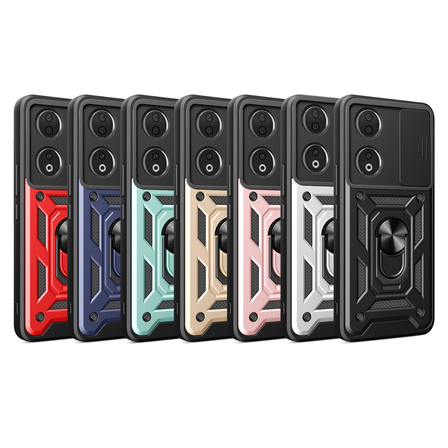 Honor 90 5G Sliding Camera Cover Magnetic Ring Stand Shockproof TPU + PC Protective Phone Case