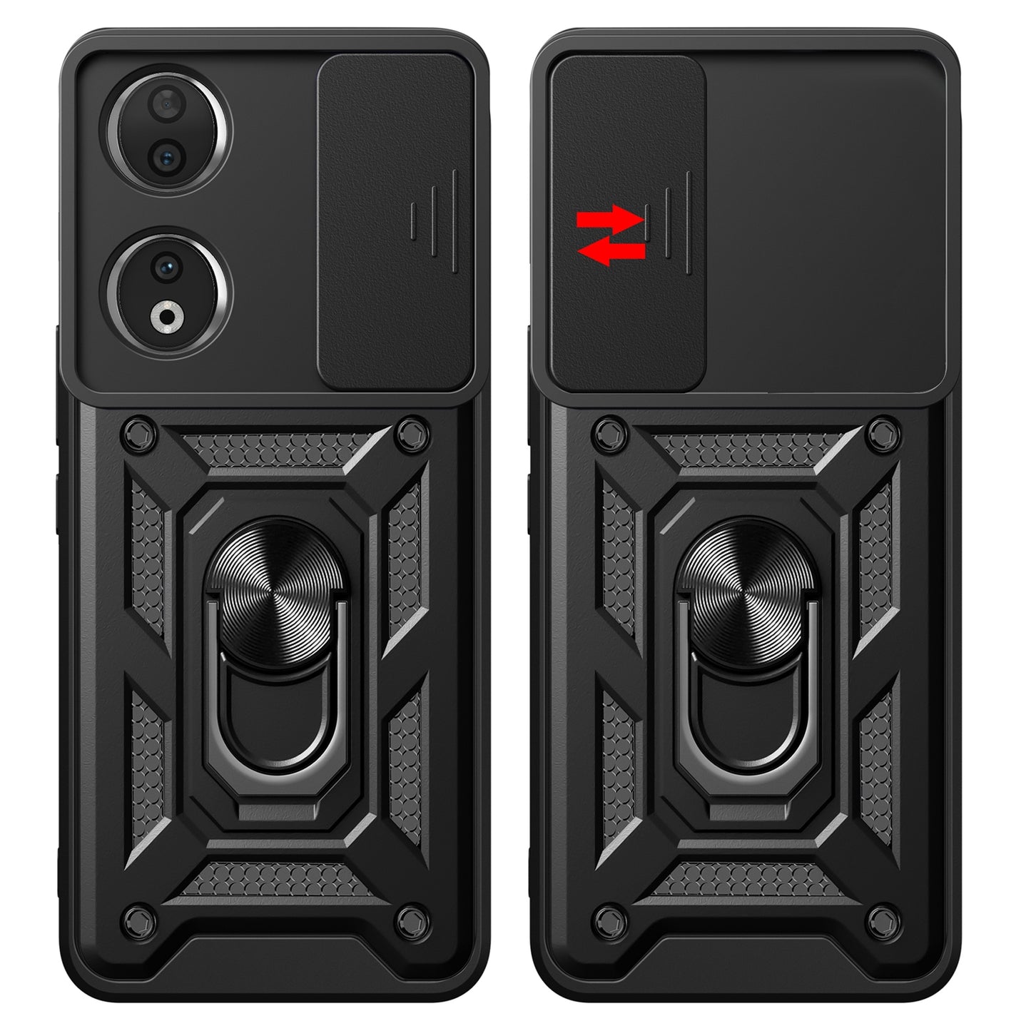 Honor 90 5G Sliding Camera Cover Magnetic Ring Stand Shockproof TPU + PC Protective Phone Case