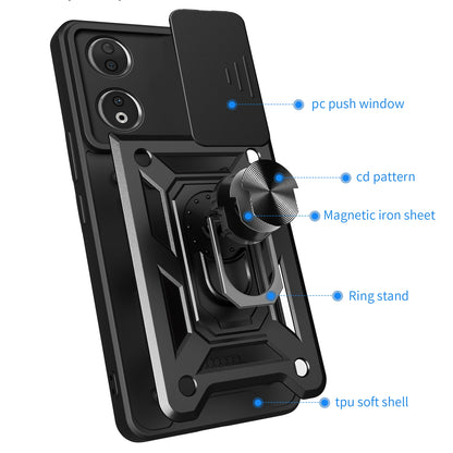 Honor 90 5G Sliding Camera Cover Magnetic Ring Stand Shockproof TPU + PC Protective Phone Case