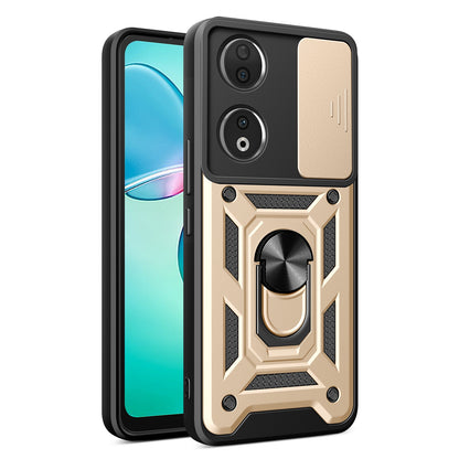 Honor 90 5G Sliding Camera Cover Magnetic Ring Stand Shockproof TPU + PC Protective Phone Case