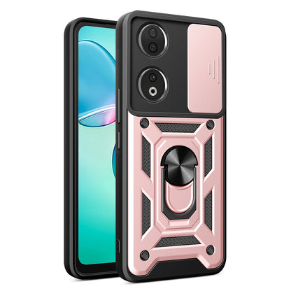 Honor 90 5G Sliding Camera Cover Magnetic Ring Stand Shockproof TPU + PC Protective Phone Case