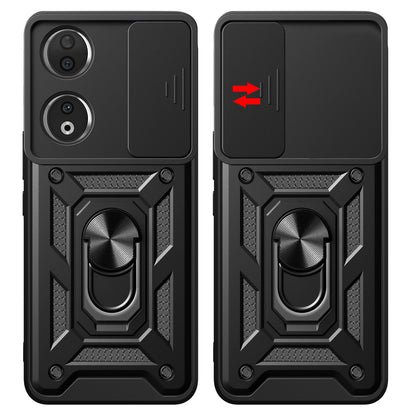 Honor 90 5G Sliding Camera Cover Magnetic Ring Stand Shockproof TPU + PC Protective Phone Case