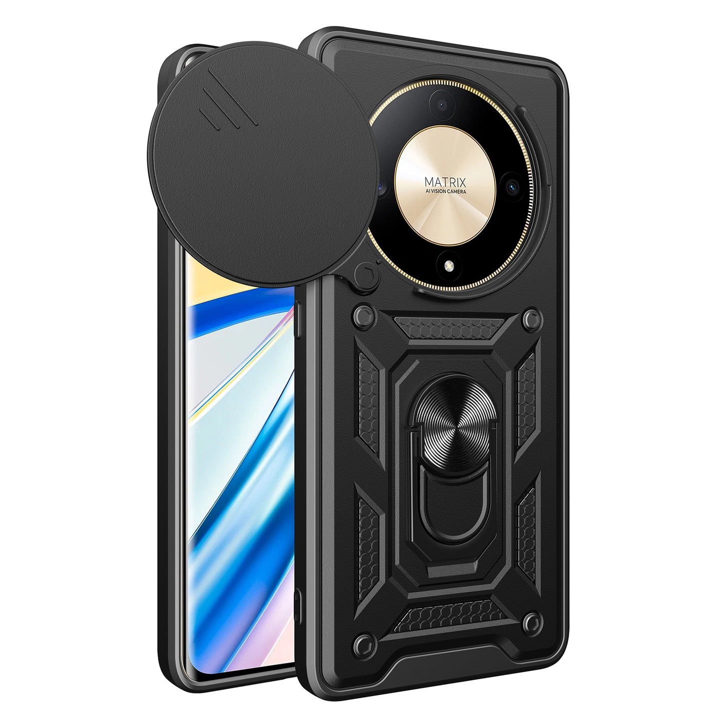 Honor X9b Sliding Camera Cover Magnetic Ring Stand Shockproof TPU + PC Protective Phone Case