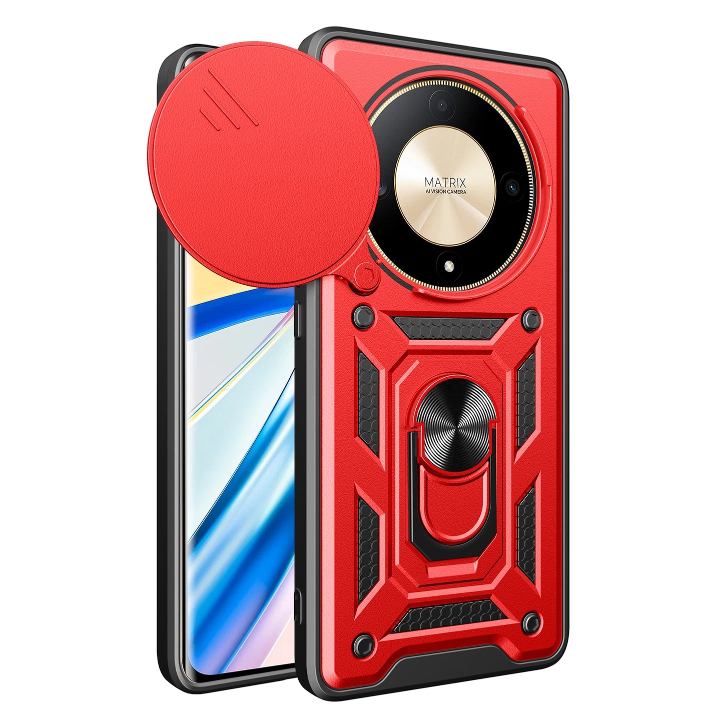 Honor X9b Sliding Camera Cover Magnetic Ring Stand Shockproof TPU + PC Protective Phone Case