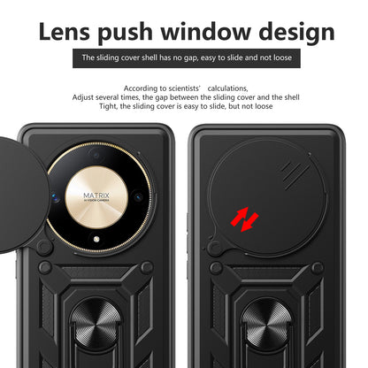 Honor X9b Sliding Camera Cover Magnetic Ring Stand Shockproof TPU + PC Protective Phone Case
