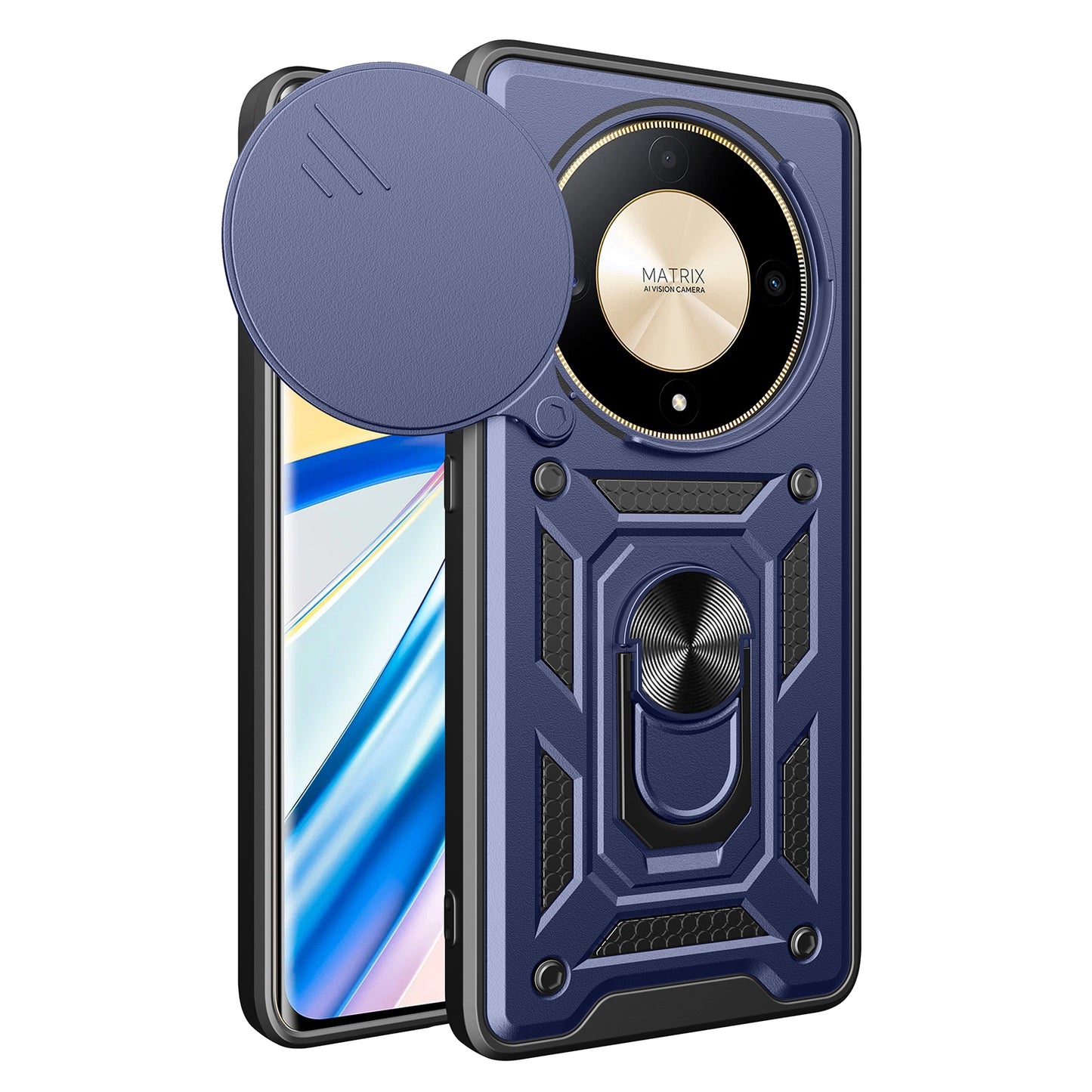 Honor X9b Sliding Camera Cover Magnetic Ring Stand Shockproof TPU + PC Protective Phone Case