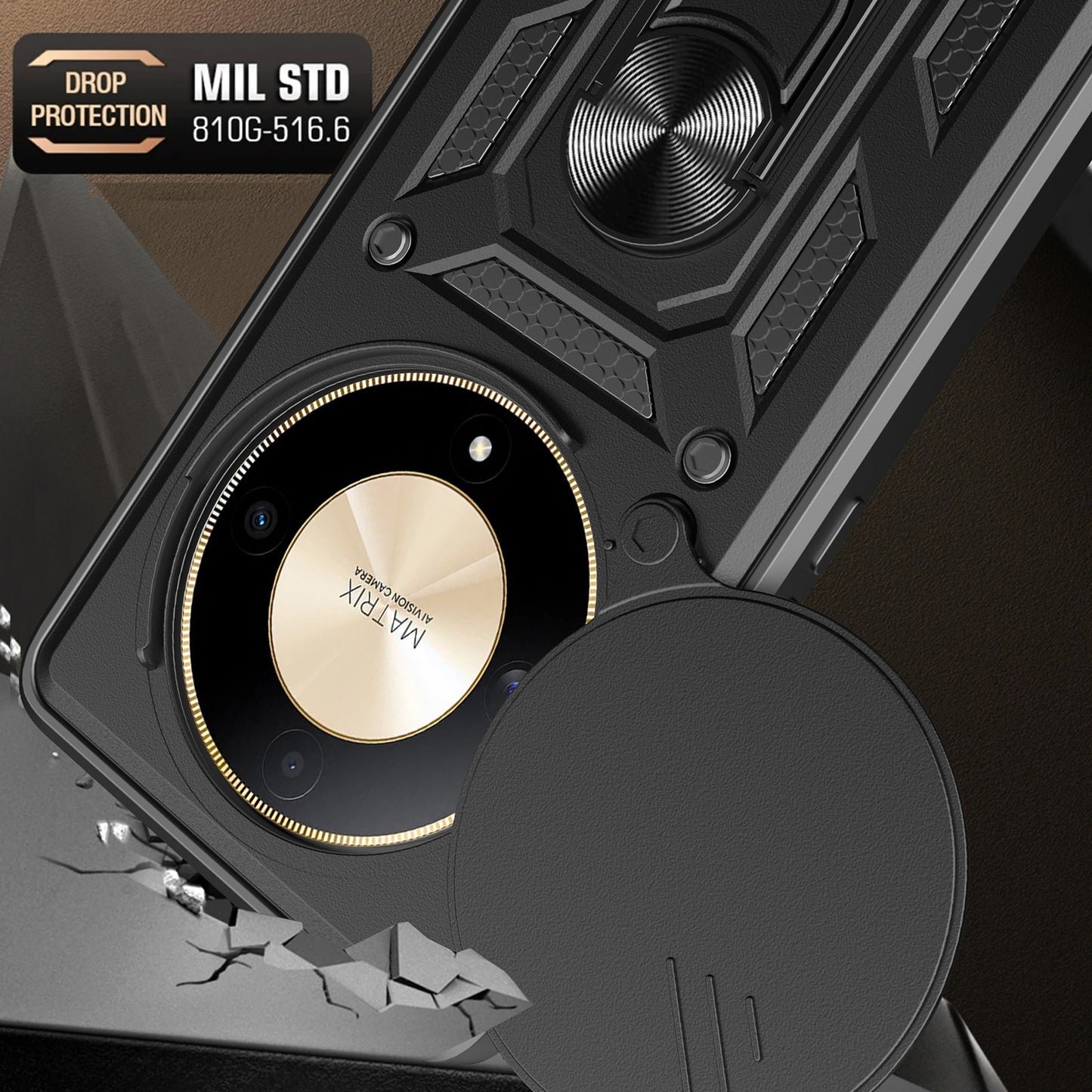 Honor X9b Sliding Camera Cover Magnetic Ring Stand Shockproof TPU + PC Protective Phone Case