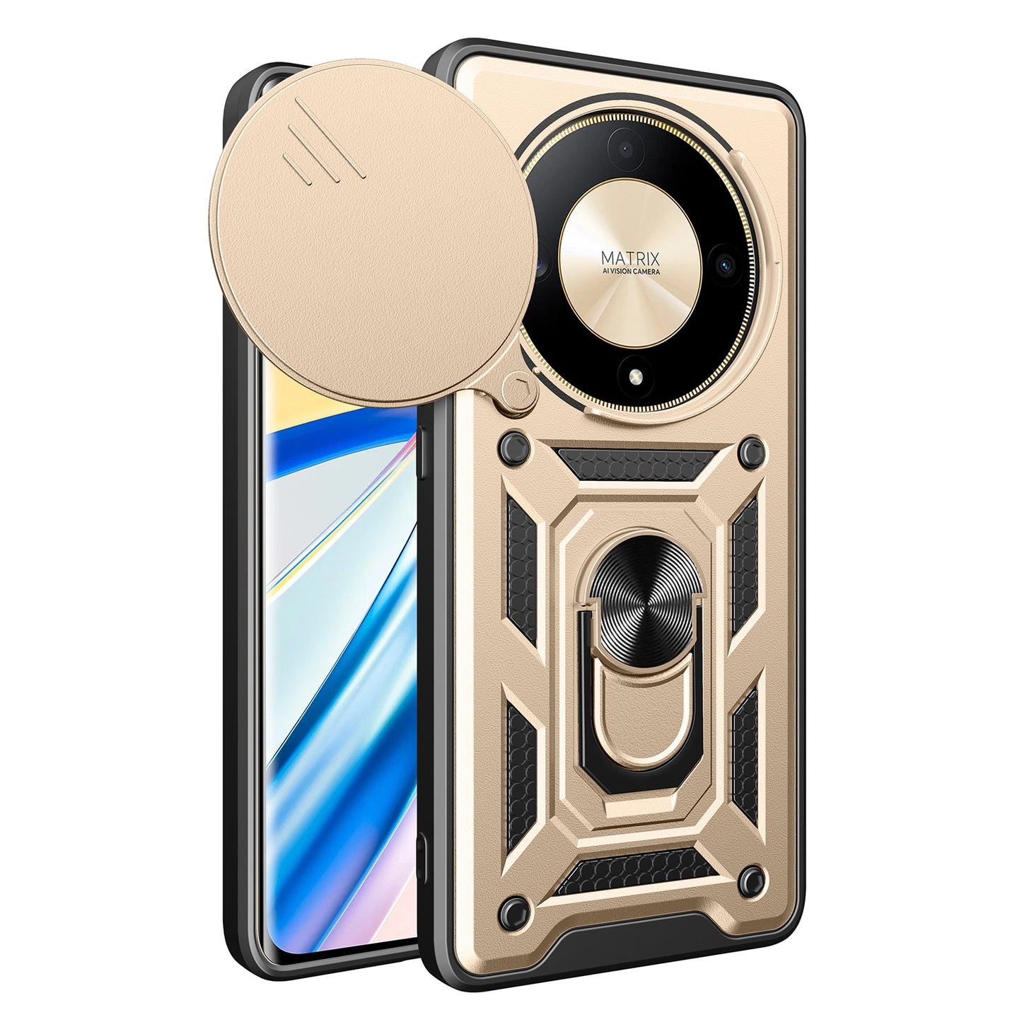 Honor X9b Sliding Camera Cover Magnetic Ring Stand Shockproof TPU + PC Protective Phone Case