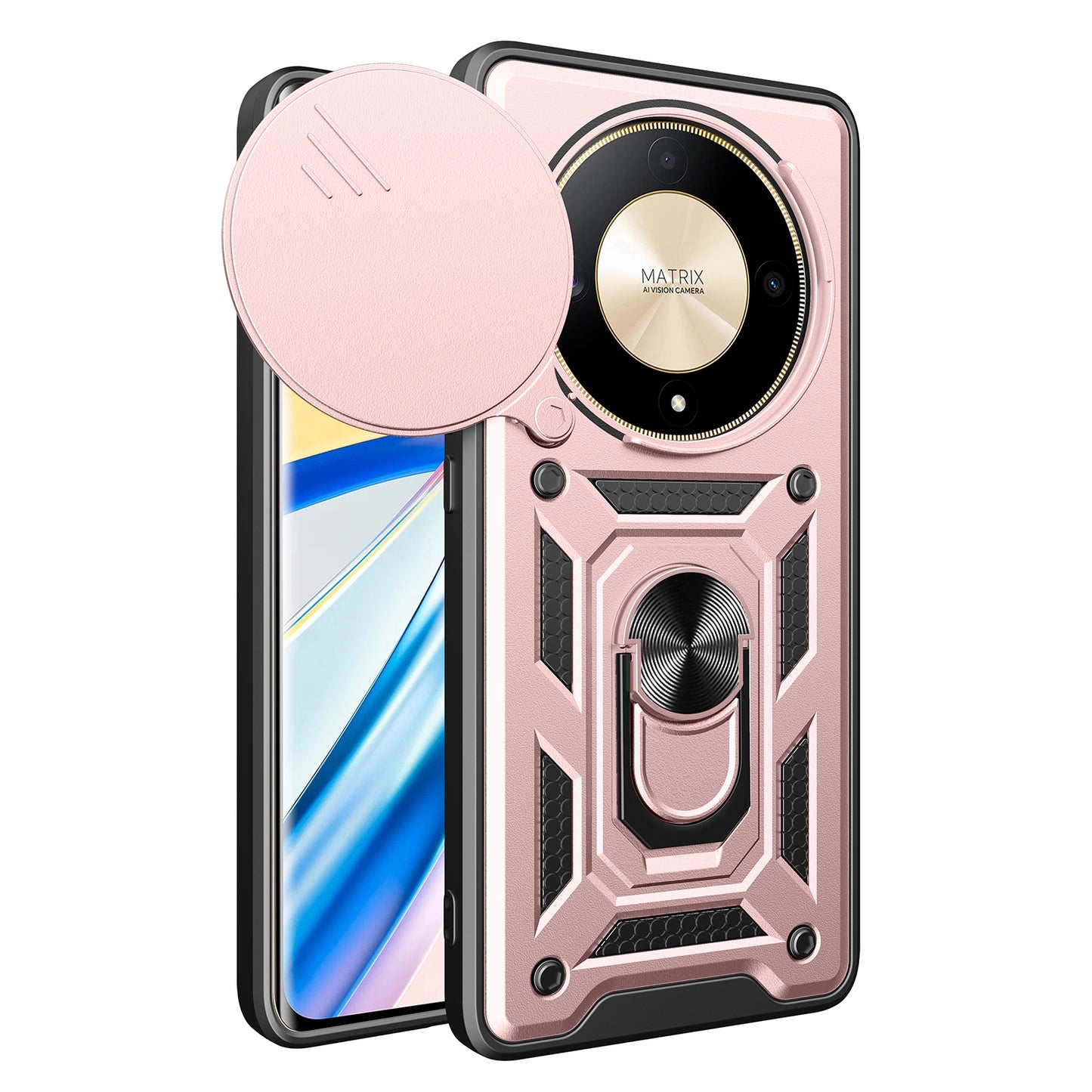 Honor X9b Sliding Camera Cover Magnetic Ring Stand Shockproof TPU + PC Protective Phone Case