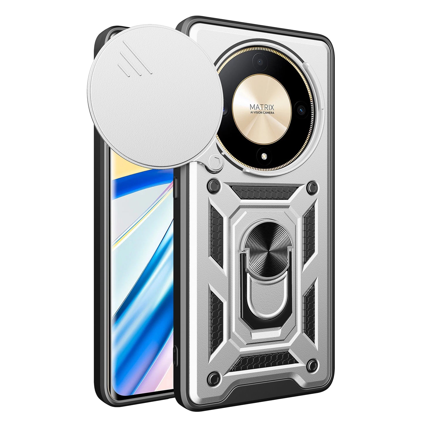 Honor X9b Sliding Camera Cover Magnetic Ring Stand Shockproof TPU + PC Protective Phone Case
