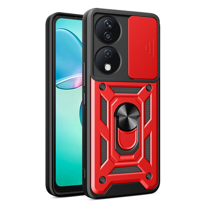 Honor X7b Sliding Camera Cover Magnetic Ring Stand Shockproof TPU + PC Protective Phone Case