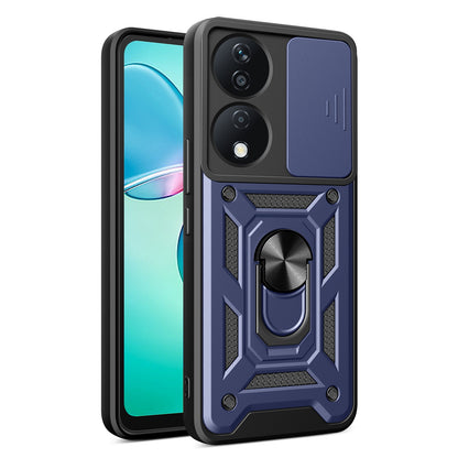 Honor X7b Sliding Camera Cover Magnetic Ring Stand Shockproof TPU + PC Protective Phone Case