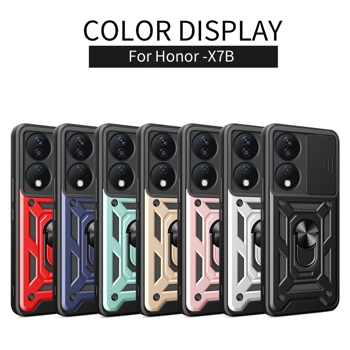 Honor X7b Sliding Camera Cover Magnetic Ring Stand Shockproof TPU + PC Protective Phone Case