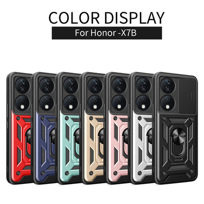 Honor X7b Sliding Camera Cover Magnetic Ring Stand Shockproof TPU + PC Protective Phone Case