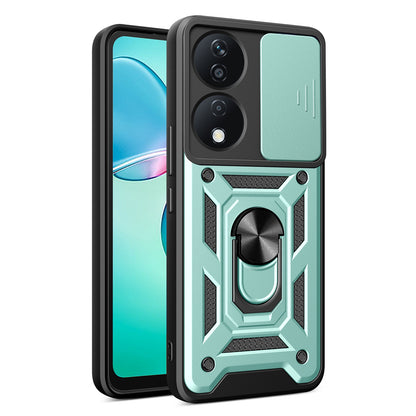 Honor X7b Sliding Camera Cover Magnetic Ring Stand Shockproof TPU + PC Protective Phone Case