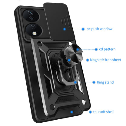 Honor X7b Sliding Camera Cover Magnetic Ring Stand Shockproof TPU + PC Protective Phone Case