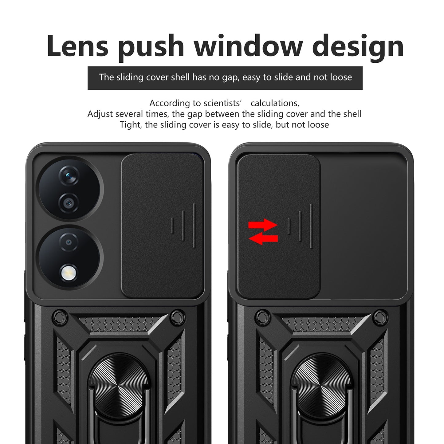Honor X7b Sliding Camera Cover Magnetic Ring Stand Shockproof TPU + PC Protective Phone Case