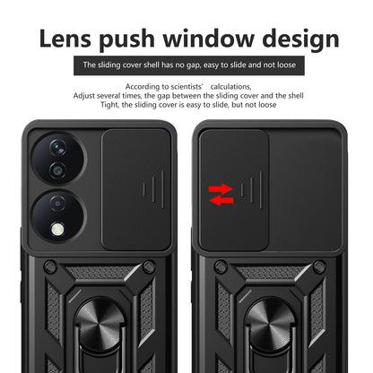 Honor X7b Sliding Camera Cover Magnetic Ring Stand Shockproof TPU + PC Protective Phone Case