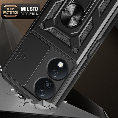 Honor X7b Sliding Camera Cover Magnetic Ring Stand Shockproof TPU + PC Protective Phone Case