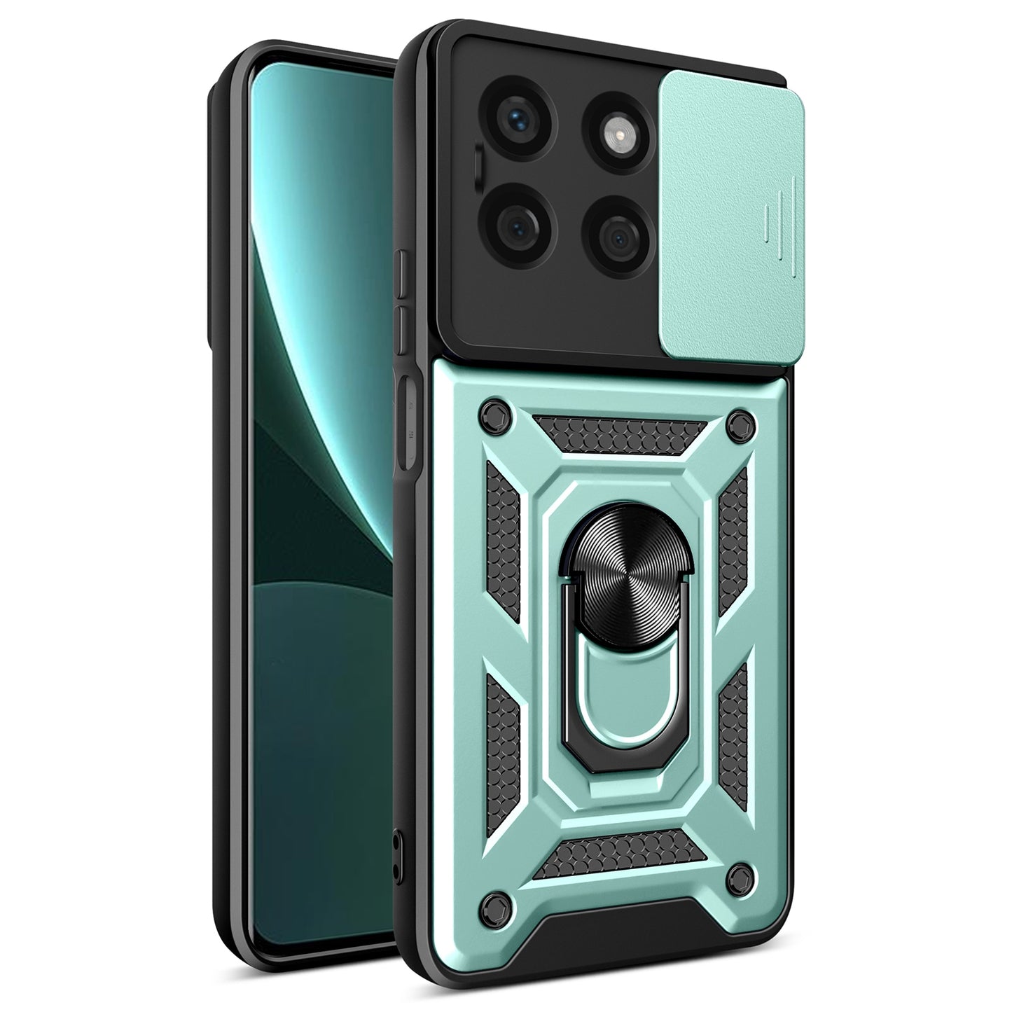 Honor X8b Sliding Camera Cover Magnetic Ring Stand Shockproof TPU + PC Protective Phone Case