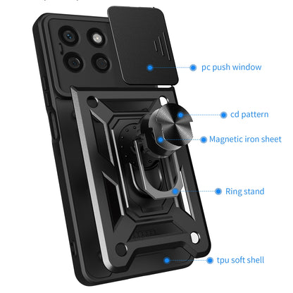 Honor X8b Sliding Camera Cover Magnetic Ring Stand Shockproof TPU + PC Protective Phone Case