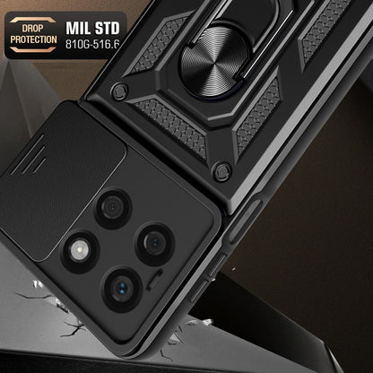 Honor X8b Sliding Camera Cover Magnetic Ring Stand Shockproof TPU + PC Protective Phone Case