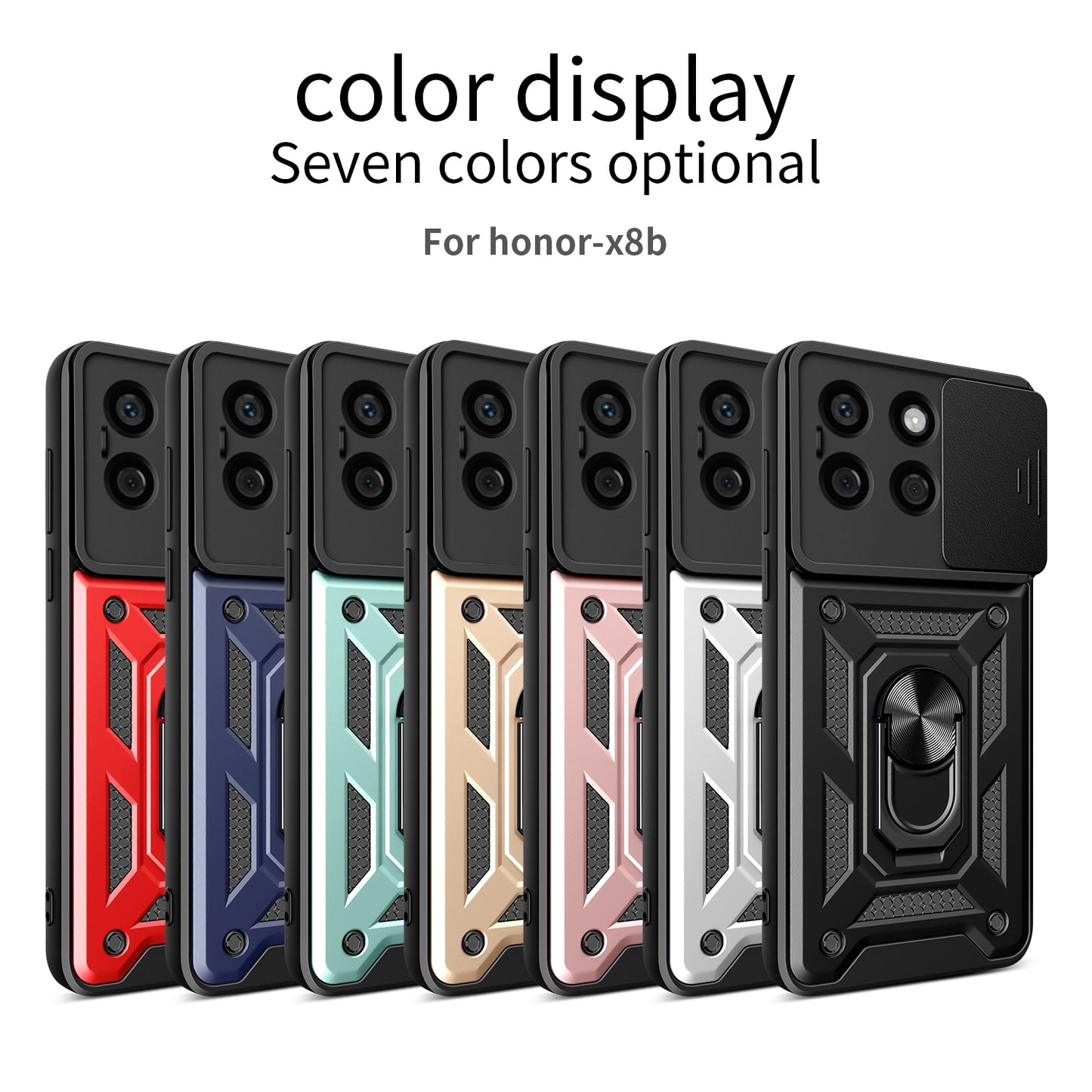 Honor X8b Sliding Camera Cover Magnetic Ring Stand Shockproof TPU + PC Protective Phone Case