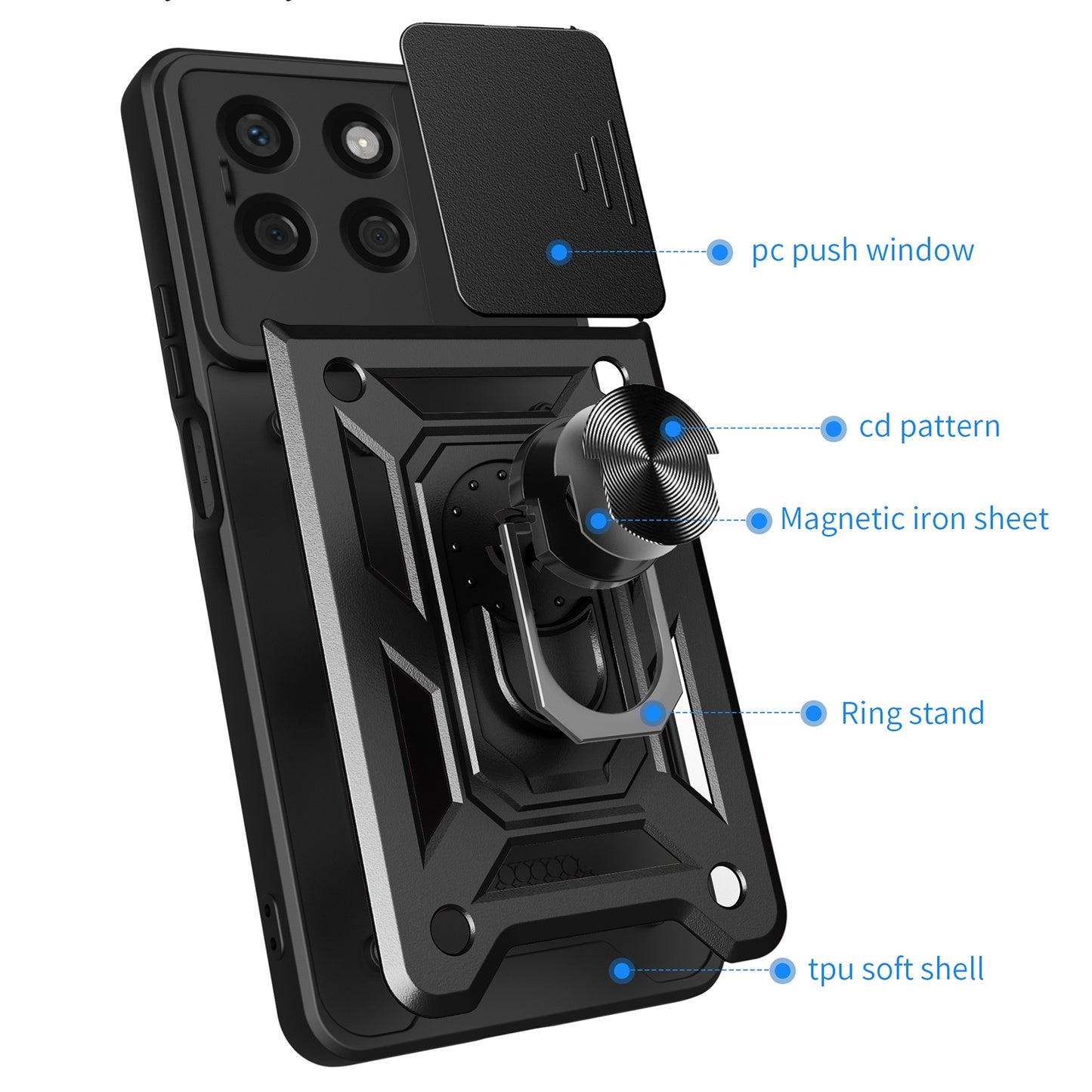 Honor X8b Sliding Camera Cover Magnetic Ring Stand Shockproof TPU + PC Protective Phone Case