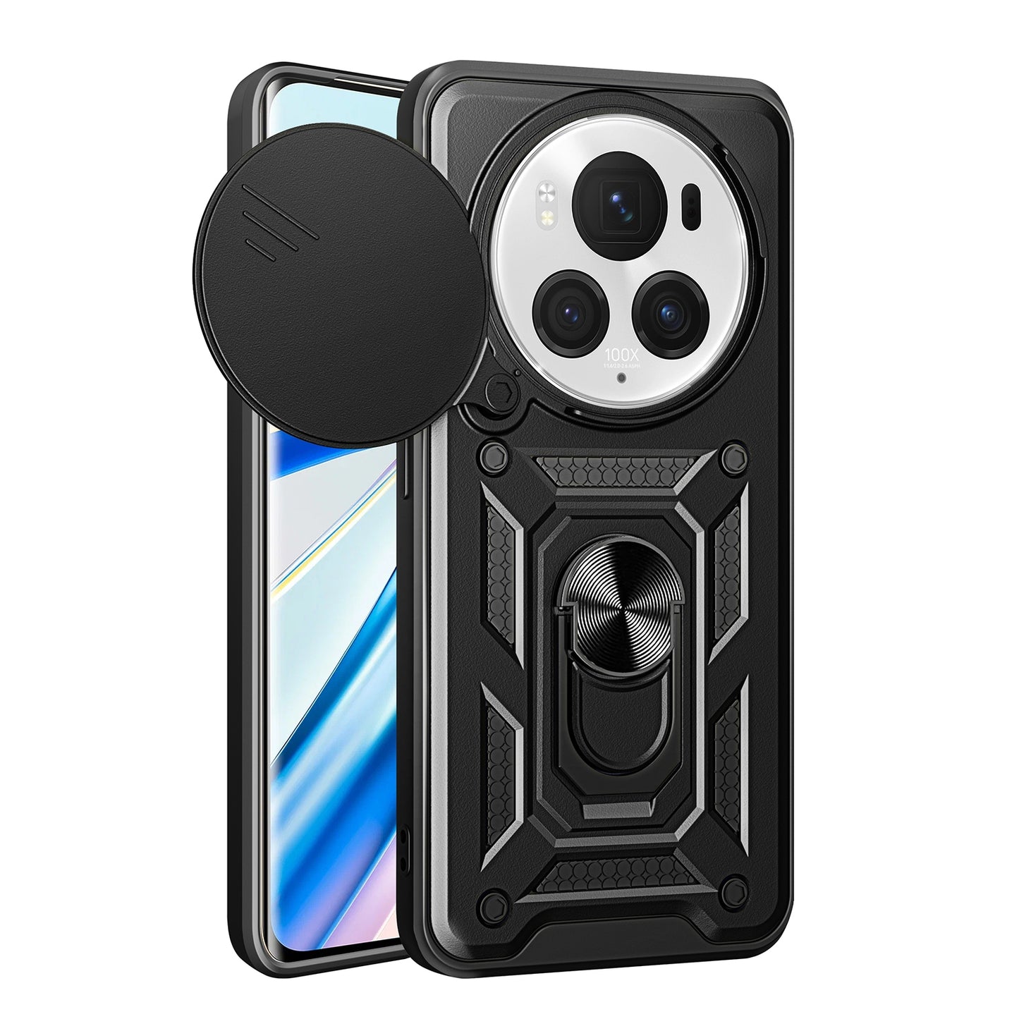 Honor Magic6 Pro Sliding Camera Cover Magnetic Ring Stand Shockproof TPU + PC Protective Phone Case