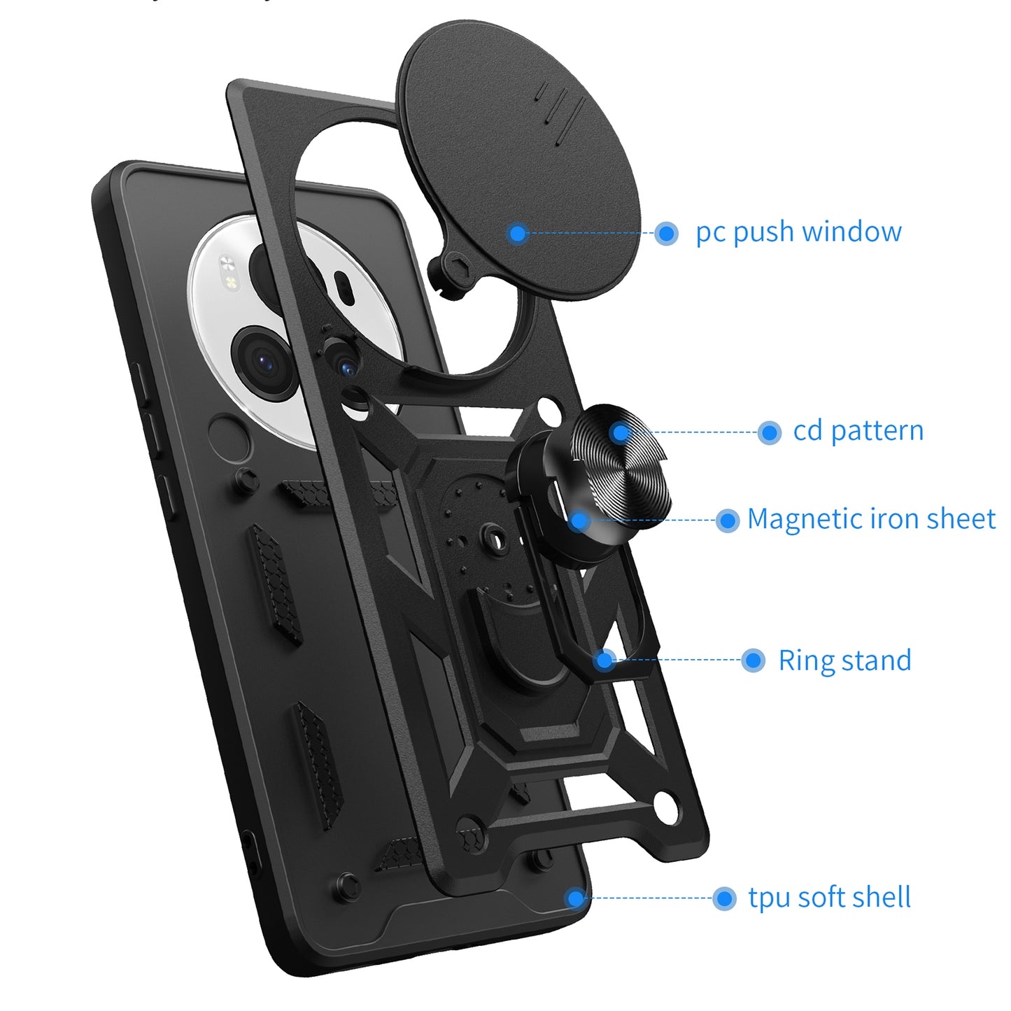Honor Magic6 Pro Sliding Camera Cover Magnetic Ring Stand Shockproof TPU + PC Protective Phone Case