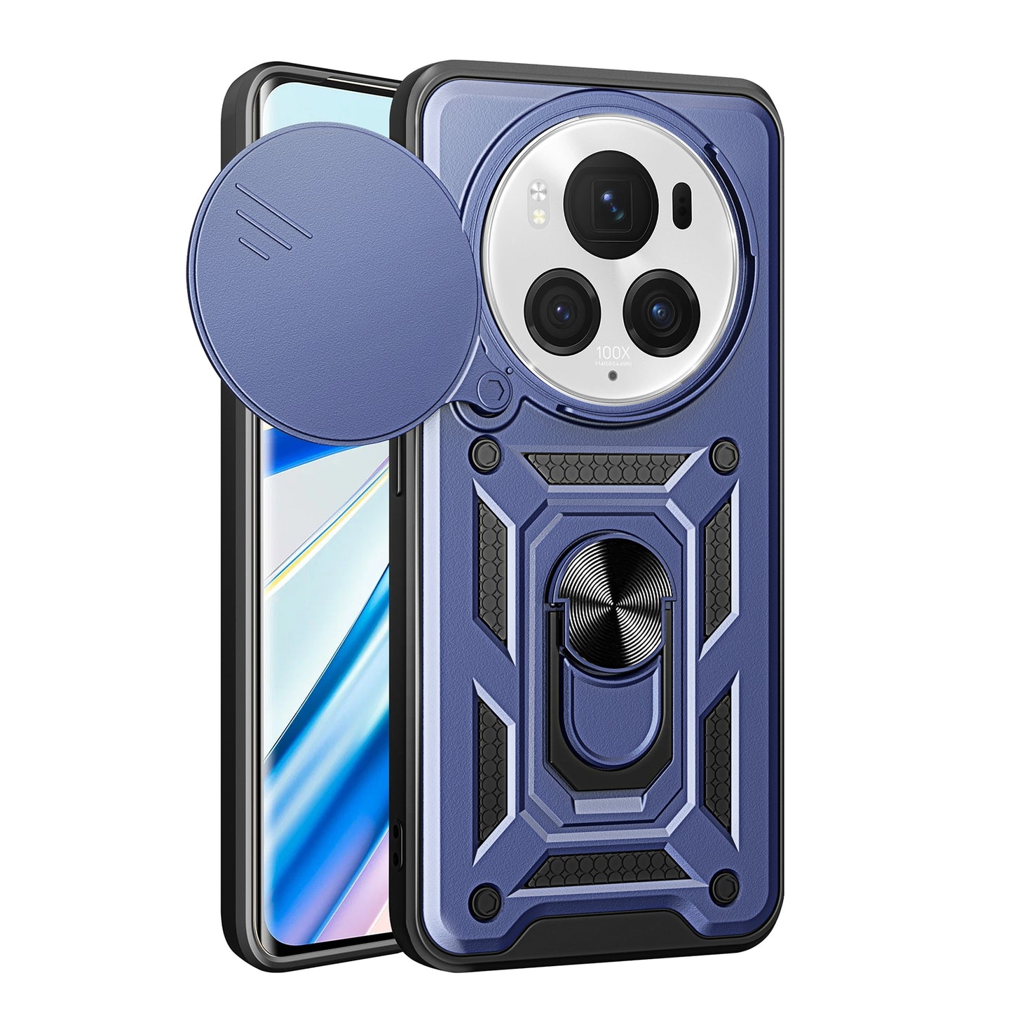 Honor Magic6 Pro Sliding Camera Cover Magnetic Ring Stand Shockproof TPU + PC Protective Phone Case