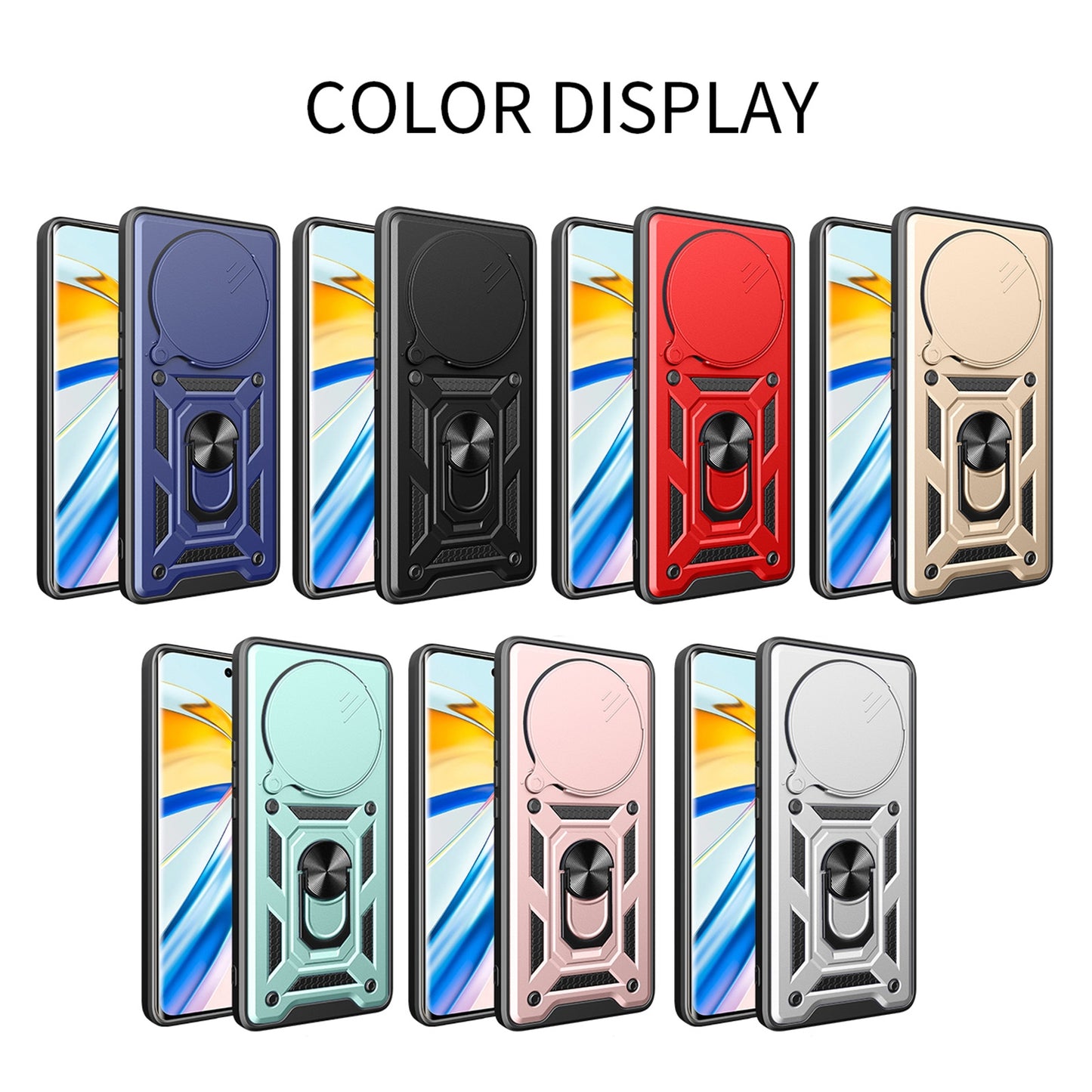 Honor Magic6 Pro Sliding Camera Cover Magnetic Ring Stand Shockproof TPU + PC Protective Phone Case