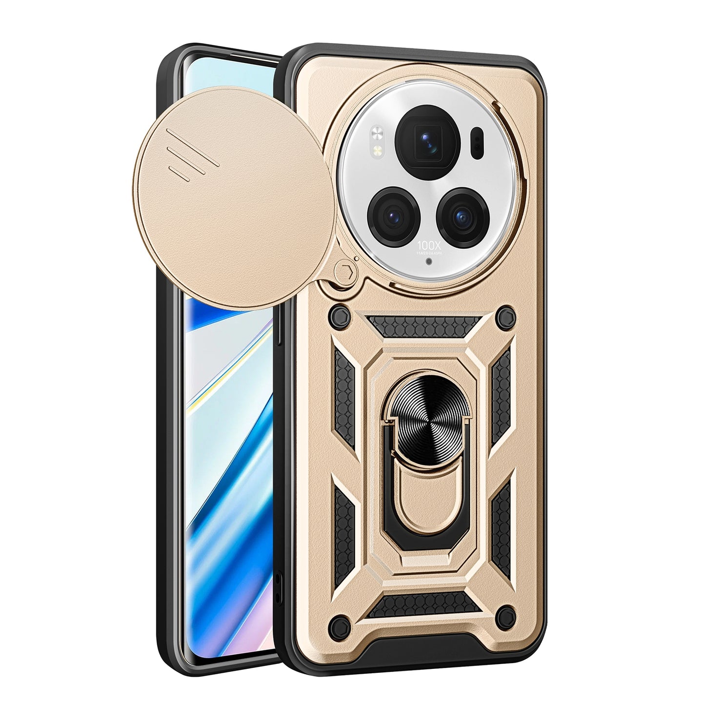 Honor Magic6 Pro Sliding Camera Cover Magnetic Ring Stand Shockproof TPU + PC Protective Phone Case