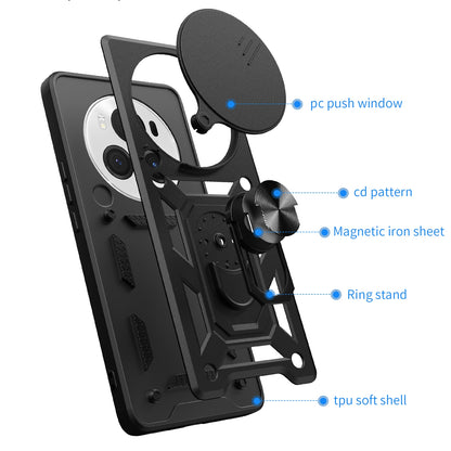 Honor Magic6 Pro Sliding Camera Cover Magnetic Ring Stand Shockproof TPU + PC Protective Phone Case
