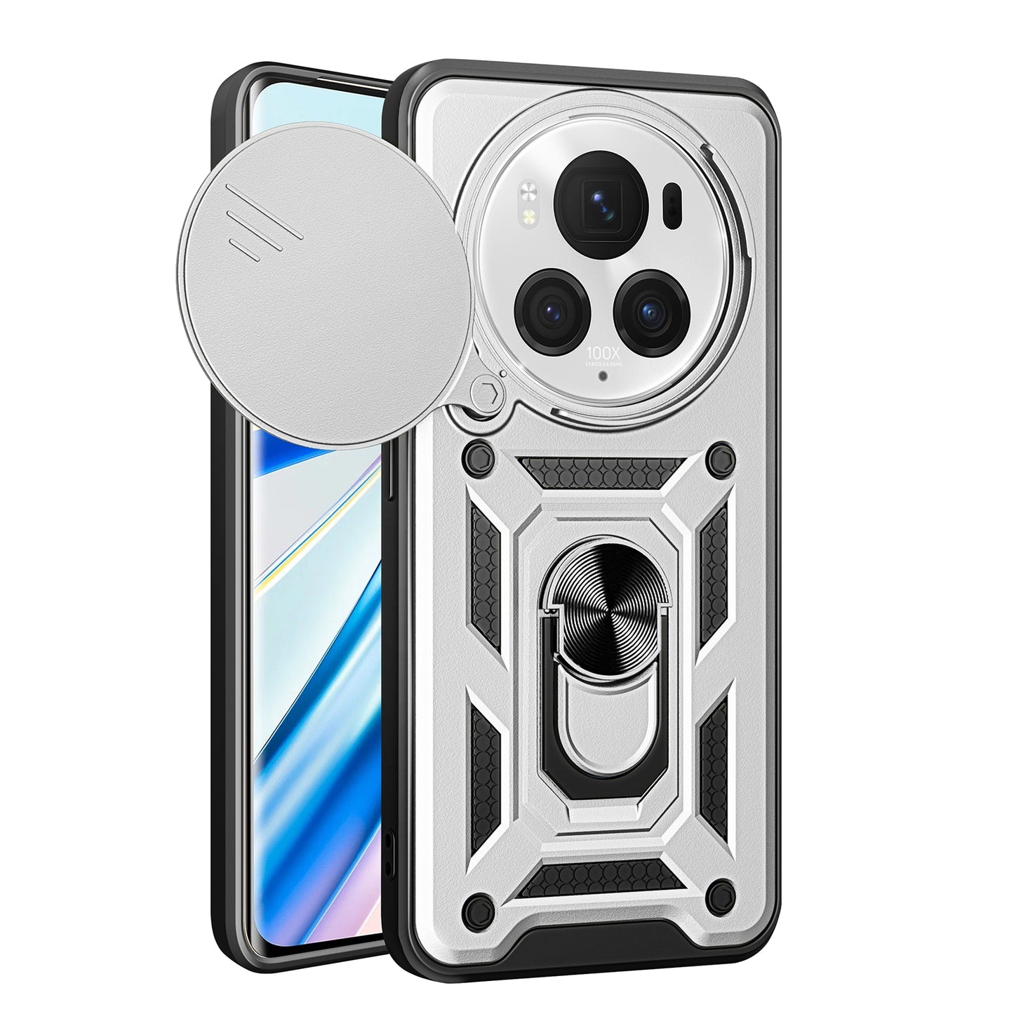 Honor Magic6 Pro Sliding Camera Cover Magnetic Ring Stand Shockproof TPU + PC Protective Phone Case