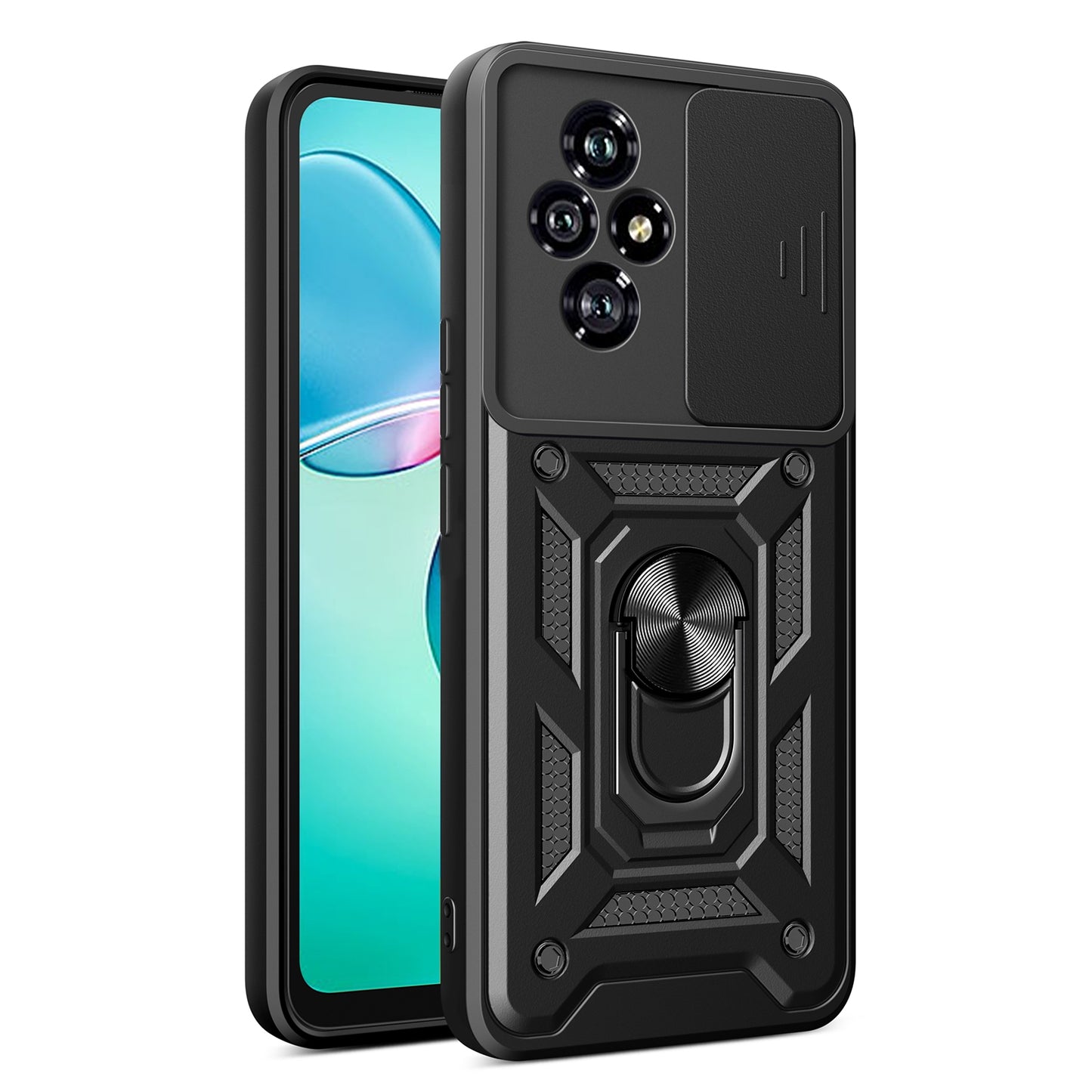 Honor 200 Sliding Camera Cover Magnetic Ring Stand Shockproof TPU + PC Protective Phone Case