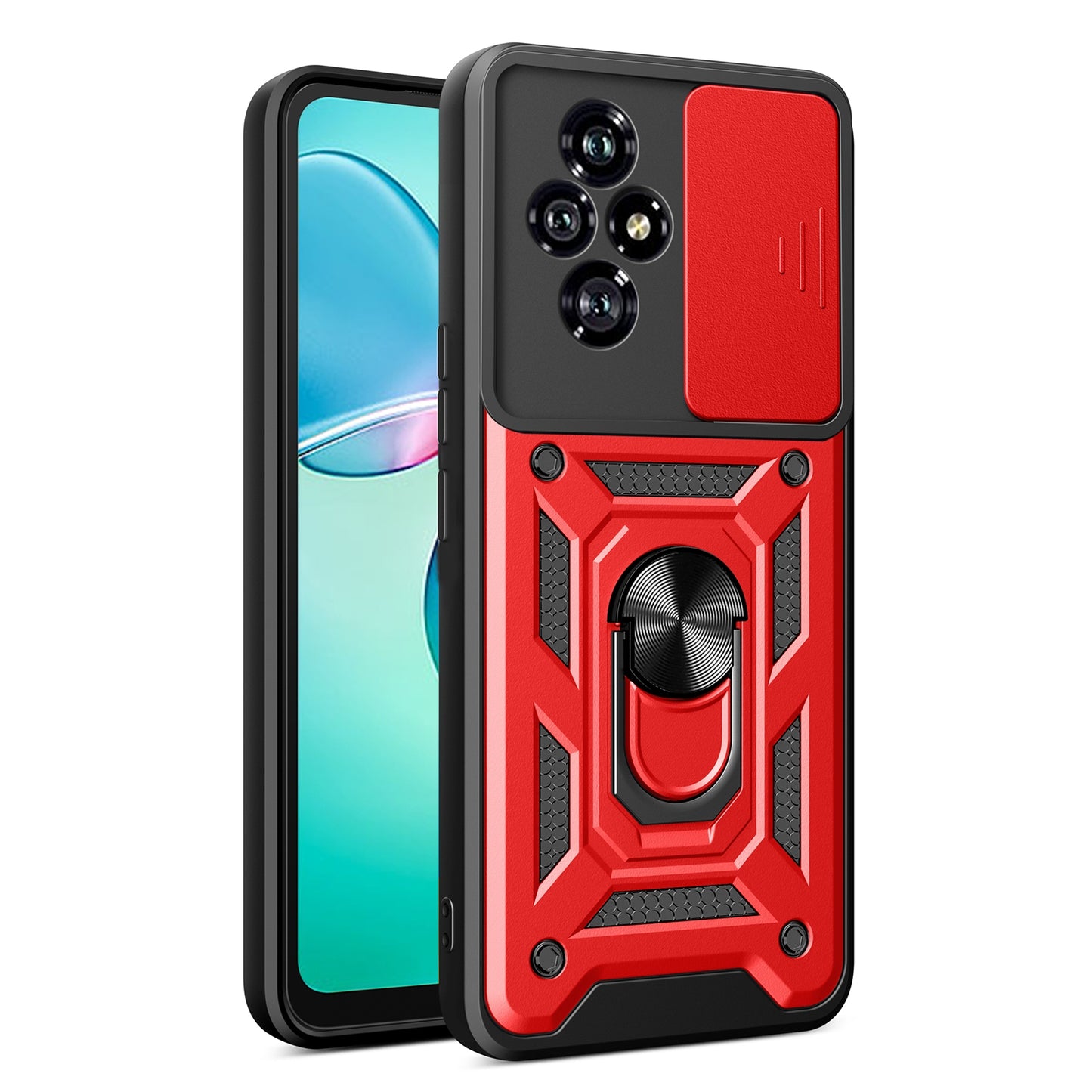 Honor 200 Sliding Camera Cover Magnetic Ring Stand Shockproof TPU + PC Protective Phone Case