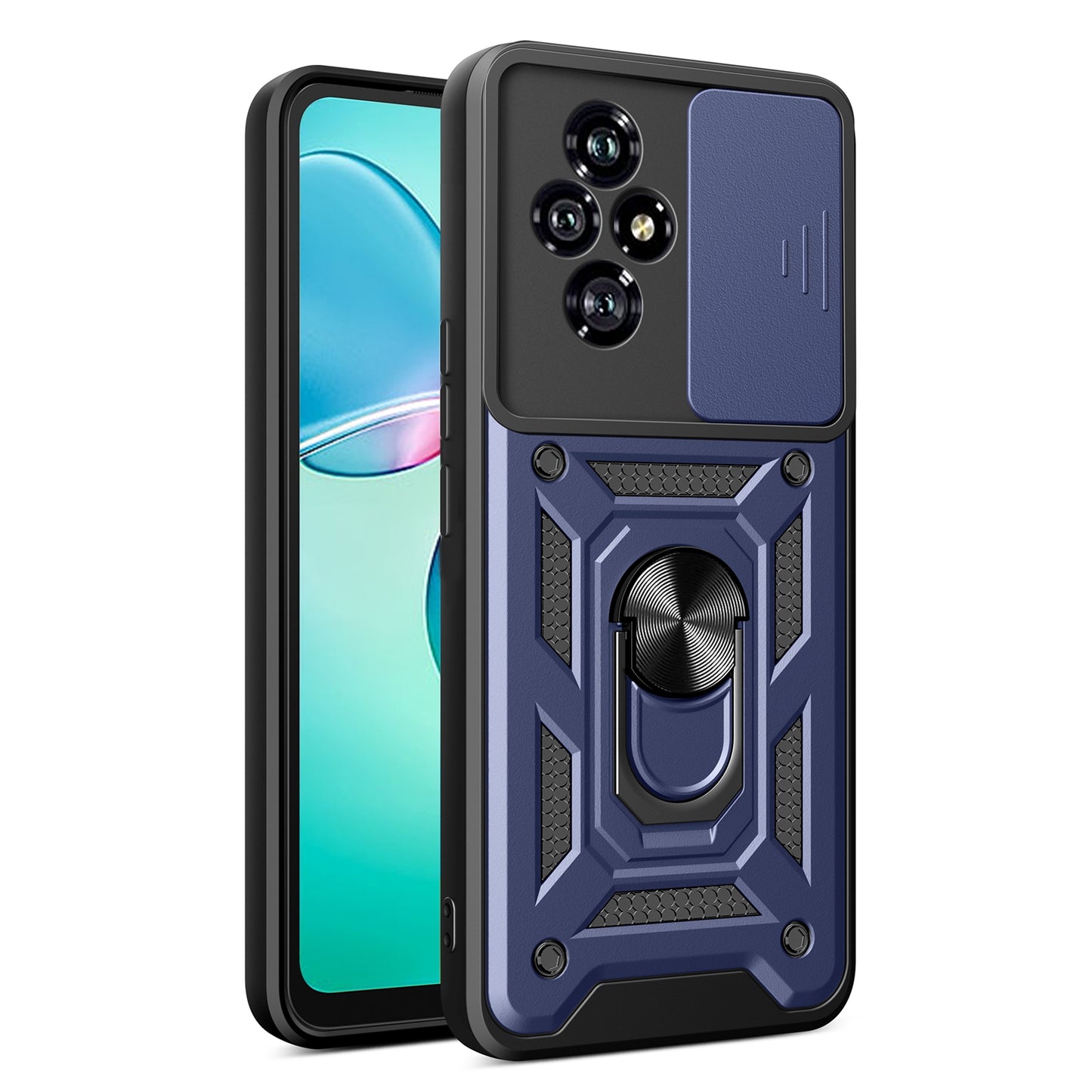 Honor 200 Sliding Camera Cover Magnetic Ring Stand Shockproof TPU + PC Protective Phone Case